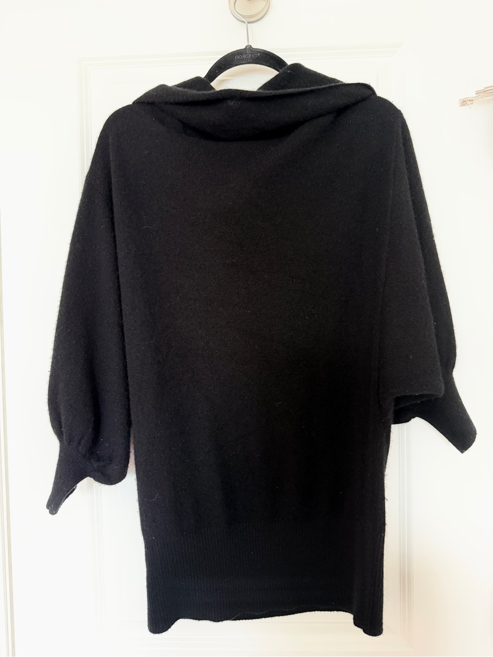 By Anthropologie Cashmere Natalie Black Cowl-Neck Balloon Sleeve Sweater - Picture 2 of 3